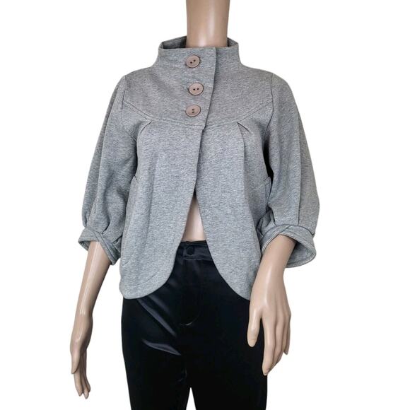 Mavi Pleat Gray Three Button Sweater Cardigan Top Cuffed - Picture 1 of 3